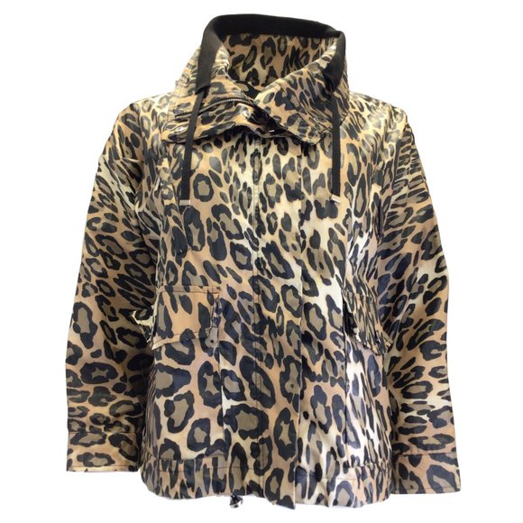MONCLER TAN / BLACK 'IVOIRE' LEOPARD PRINTED FULL ZIP JACKET - Picture 1 of 5